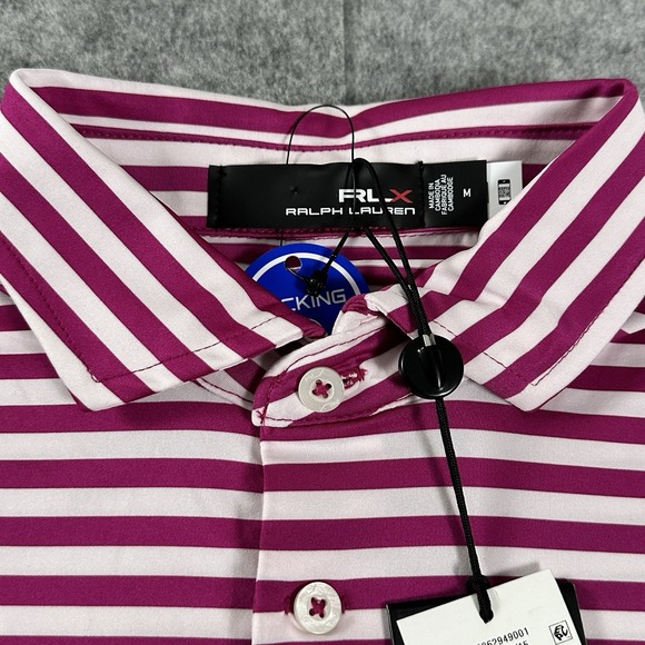 RLX Ralph Lauren Performance Golf Wicking Stretch Vivid Pink Stripe Polo M New - Picture 7 of 8